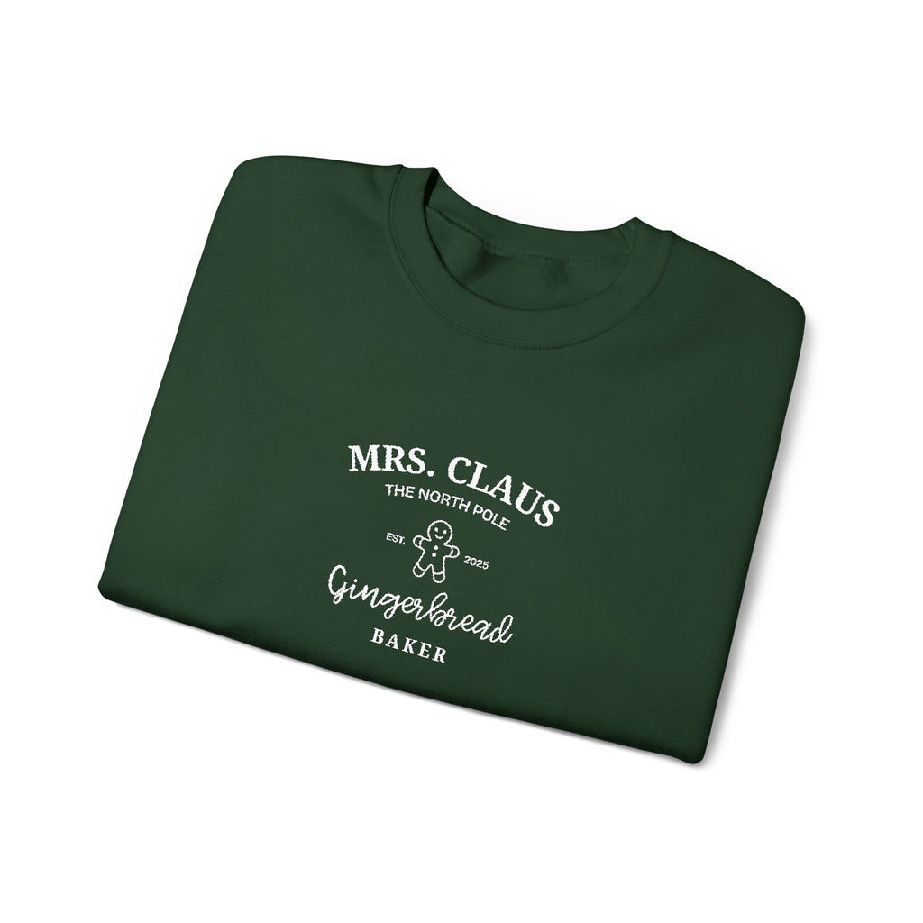Mrs. Claus Gingerbread Baker Embroidered Christmas Sweatshirt – Cozy Unisex Holiday Crewneck Gift for Her