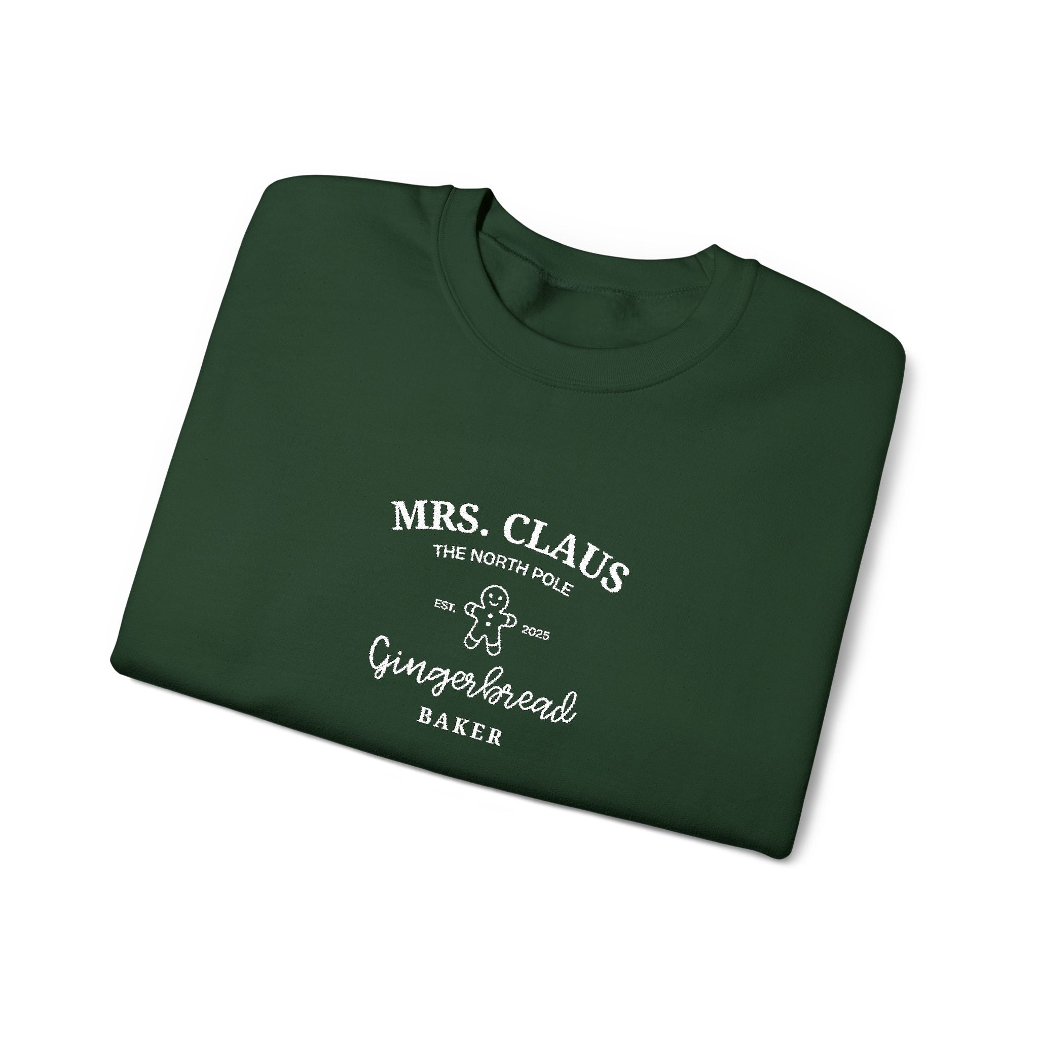 Mrs. Claus Gingerbread Baker Embroidered Christmas Sweatshirt – Cozy Unisex Holiday Crewneck Gift for Her