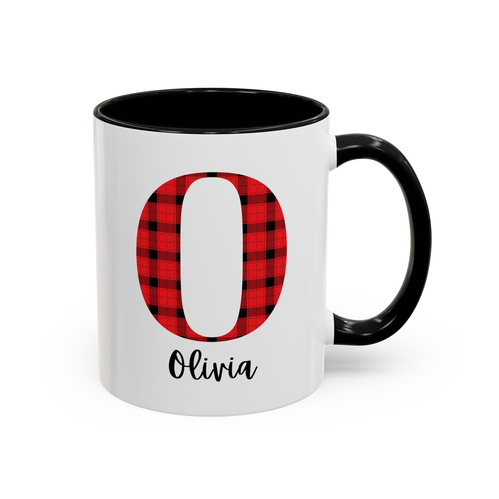 Personalized Buffalo Plaid Initial Mug – Custom Name Accent Coffee Mug (11/15oz), Cozy Winter & Christmas Gift