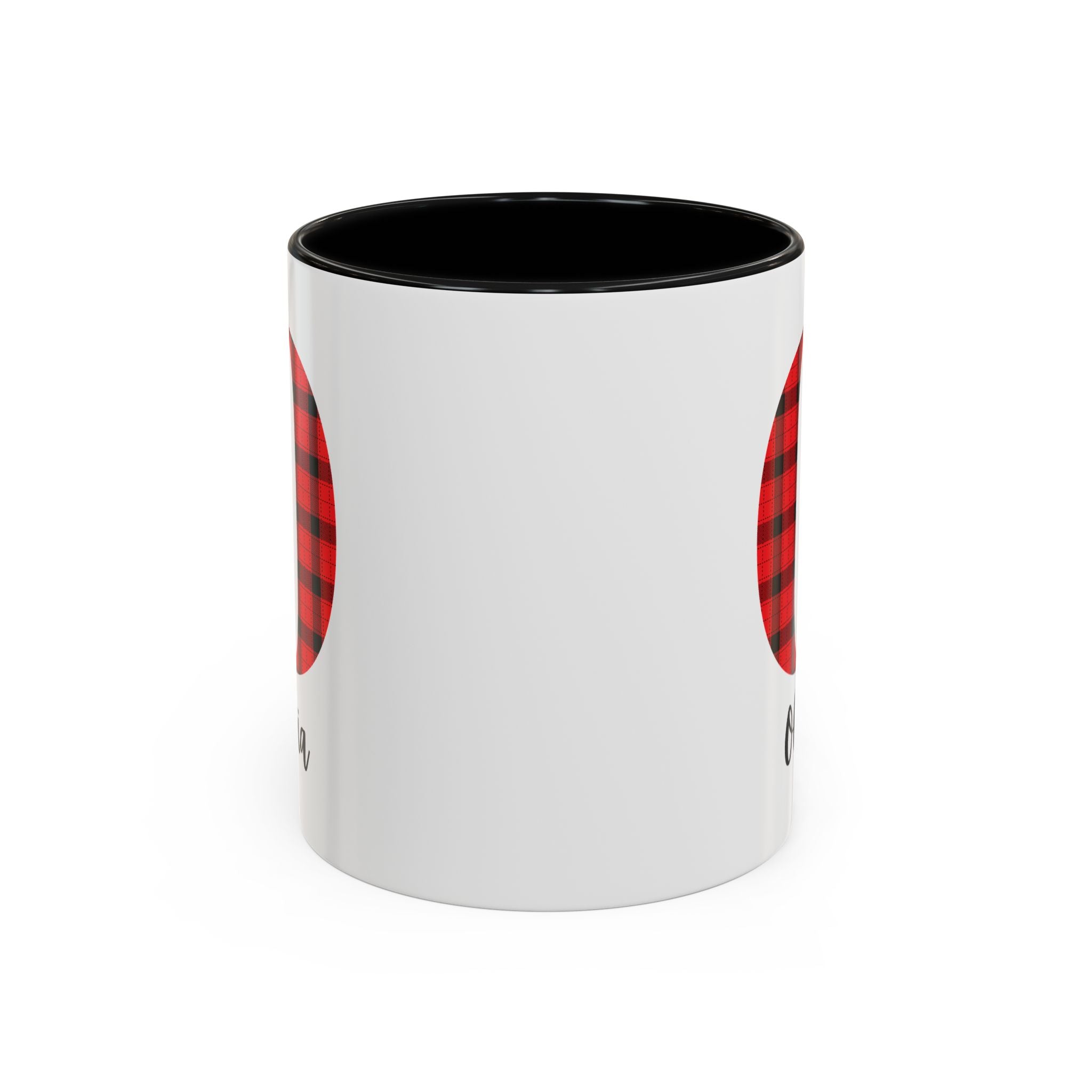 Personalized Buffalo Plaid Initial Mug – Custom Name Accent Coffee Mug (11/15oz), Cozy Winter & Christmas Gift