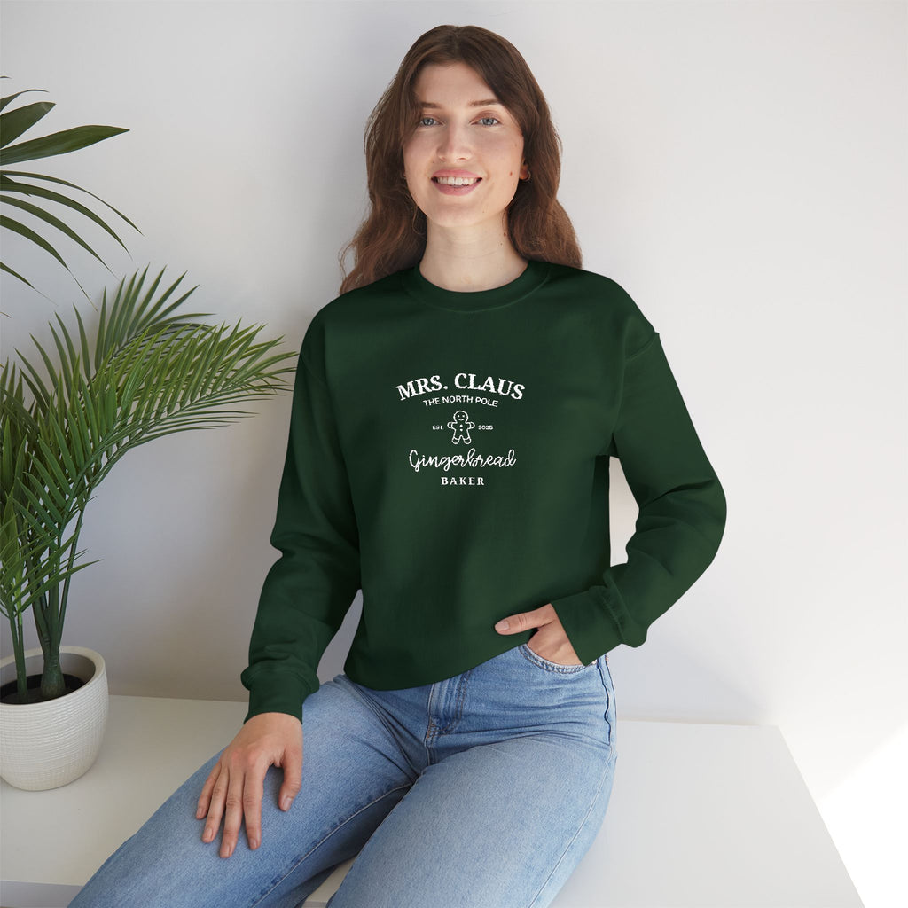 Mrs. Claus Gingerbread Baker Embroidered Christmas Sweatshirt – Cozy Unisex Holiday Crewneck Gift for Her