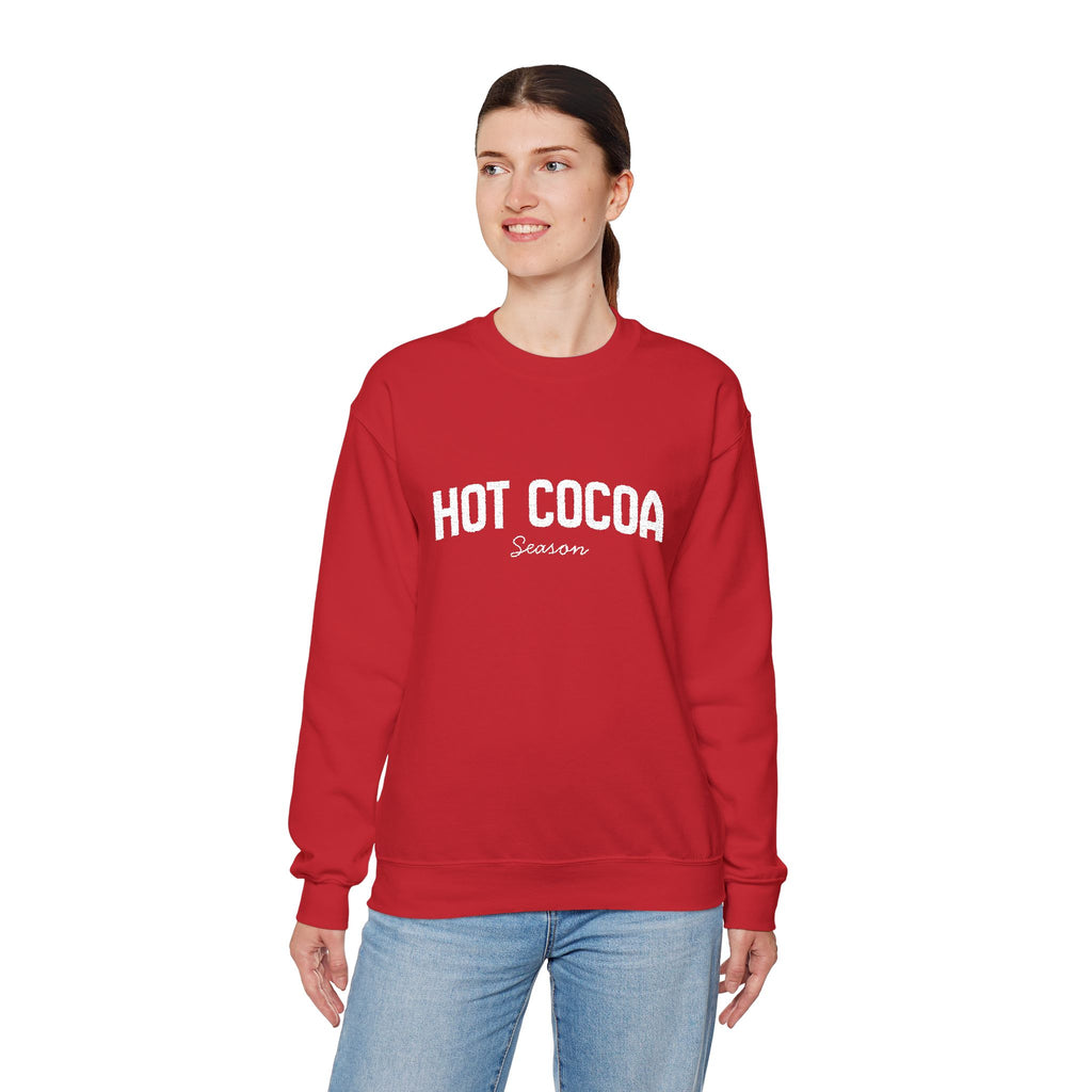 Hot Cocoa Season Embroidered Sweatshirt – Cozy Unisex Winter Crewneck for Holiday & Cold Weathe
