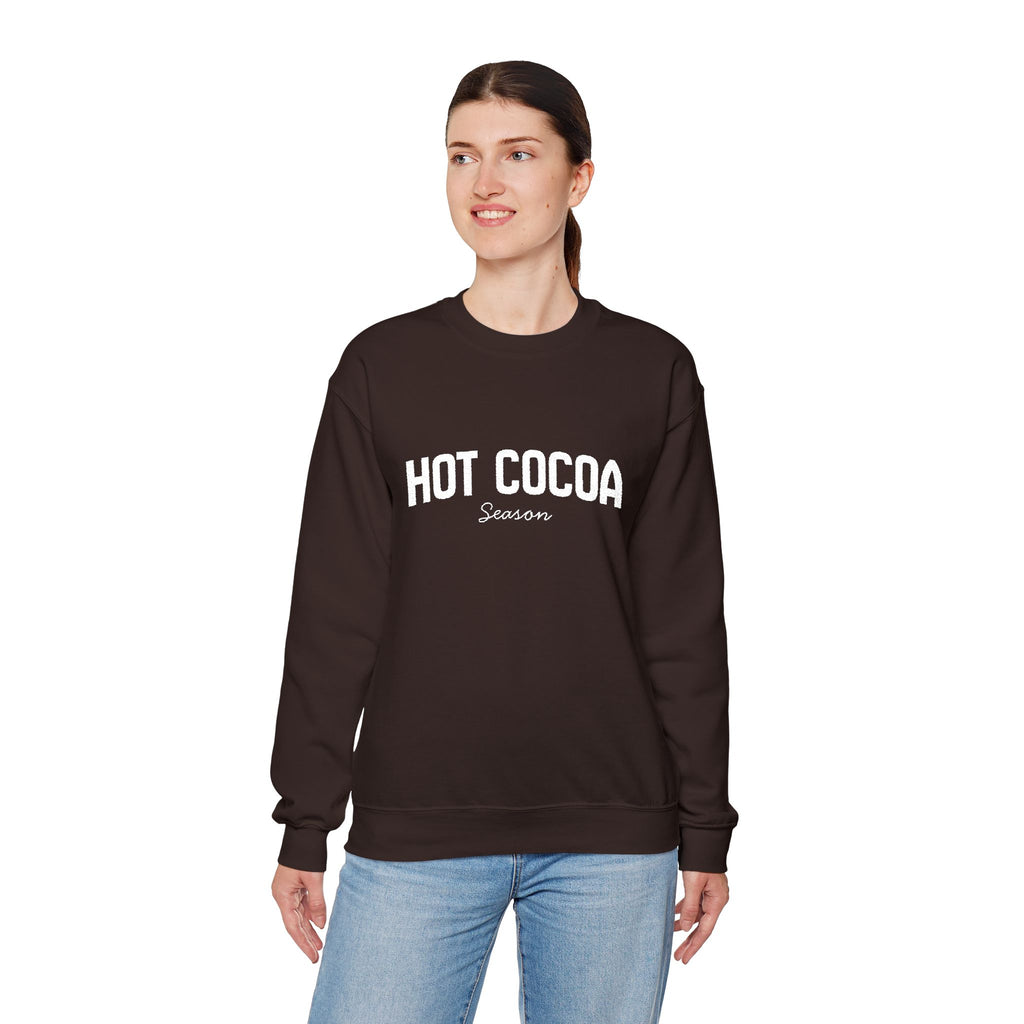 Hot Cocoa Season Embroidered Sweatshirt – Cozy Unisex Winter Crewneck for Holiday & Cold Weathe