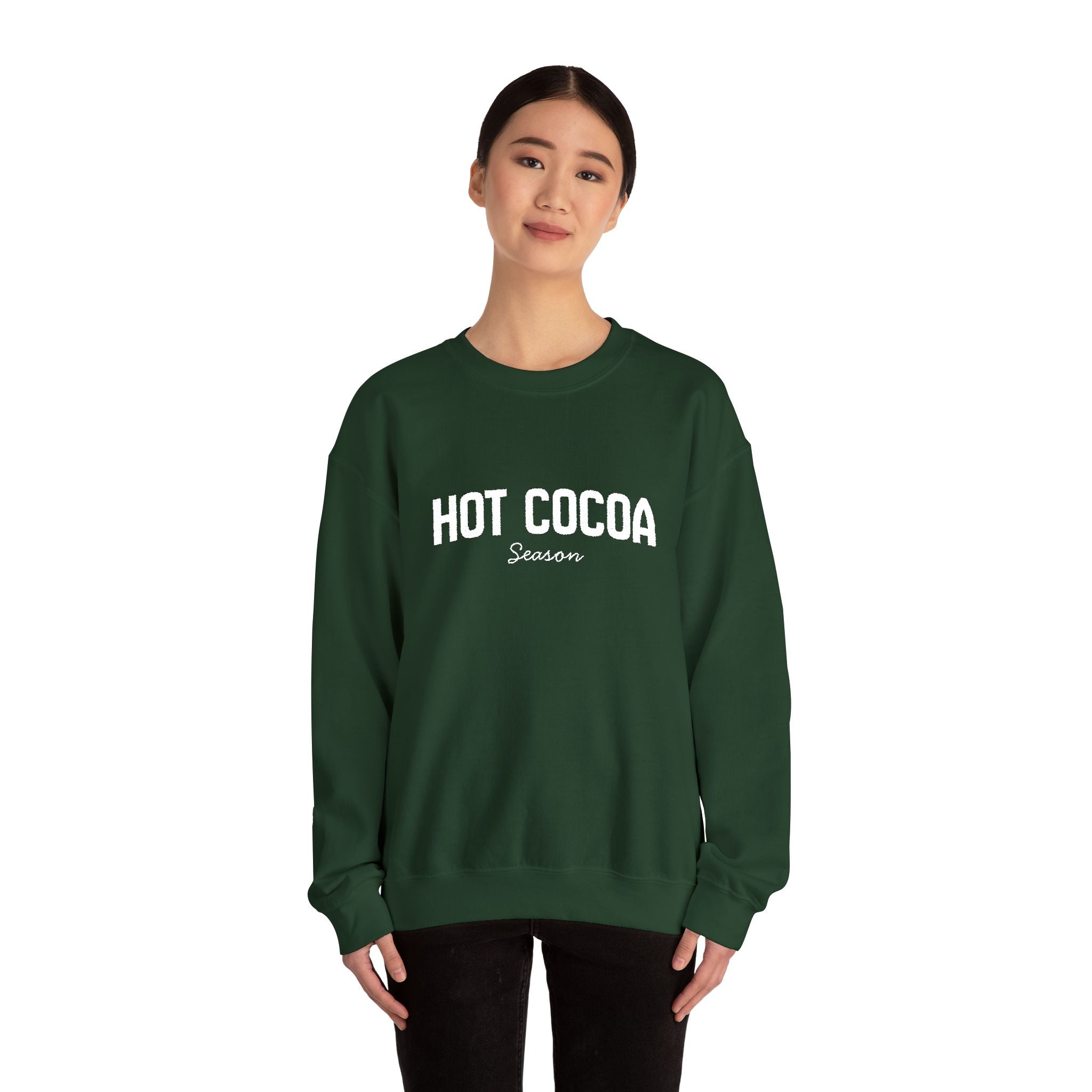 Hot Cocoa Season Embroidered Sweatshirt – Cozy Unisex Winter Crewneck for Holiday & Cold Weathe