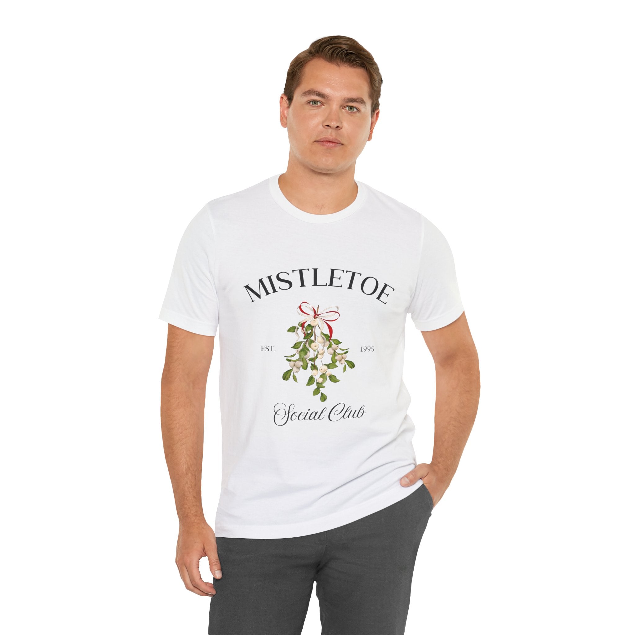 Mistletoe Social Club Christmas T-Shirt – Minimalist Holiday Graphic Tee for Women & M