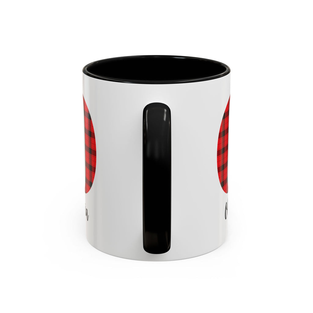 Personalized Buffalo Plaid Initial Mug – Custom Name Accent Coffee Mug (11/15oz), Cozy Winter & Christmas Gift
