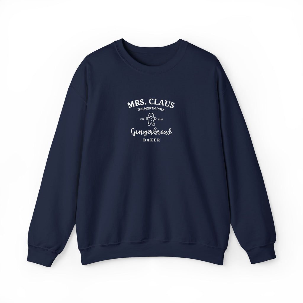 Mrs. Claus Gingerbread Baker Embroidered Christmas Sweatshirt – Cozy Unisex Holiday Crewneck Gift for Her