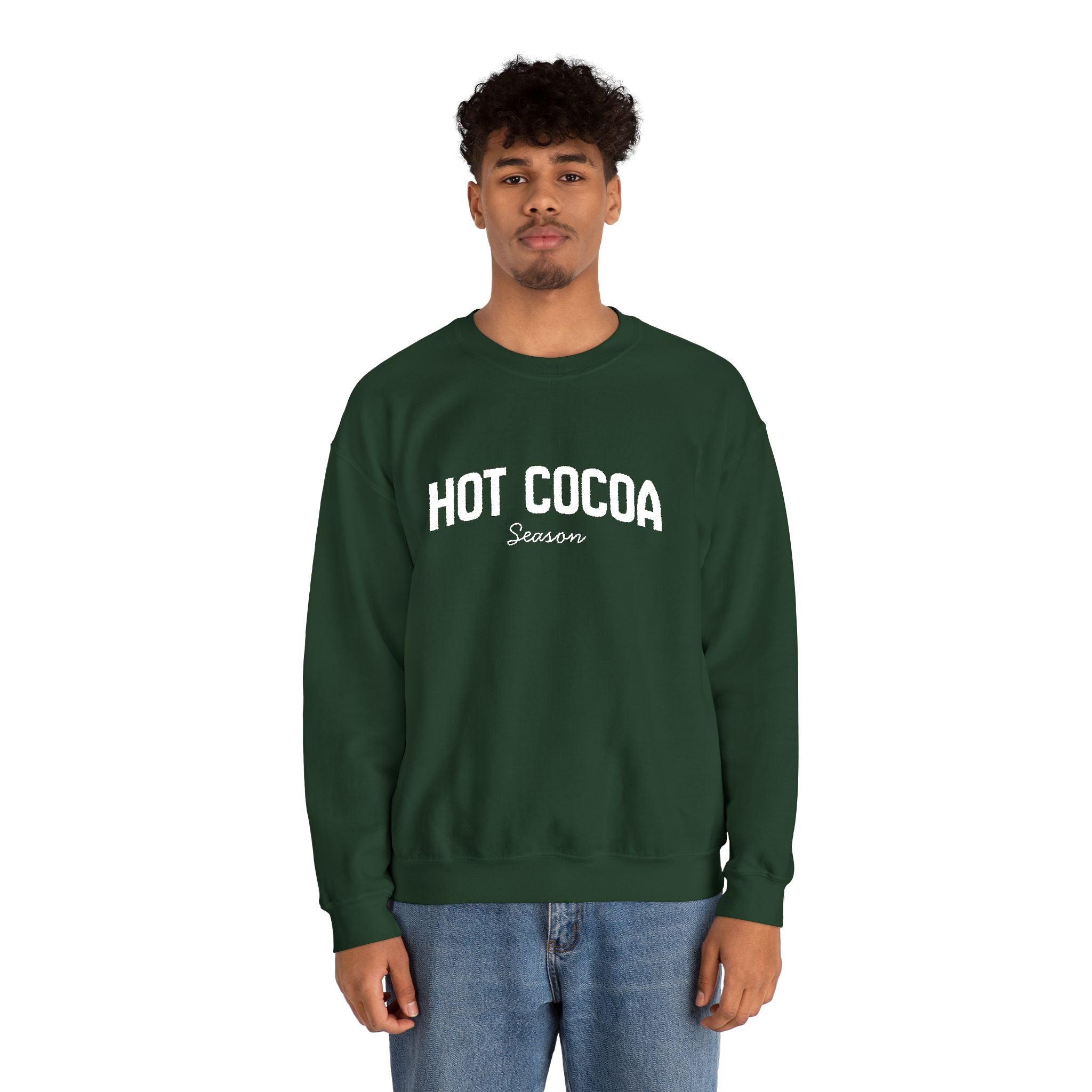 Hot Cocoa Season Embroidered Sweatshirt – Cozy Unisex Winter Crewneck for Holiday & Cold Weathe