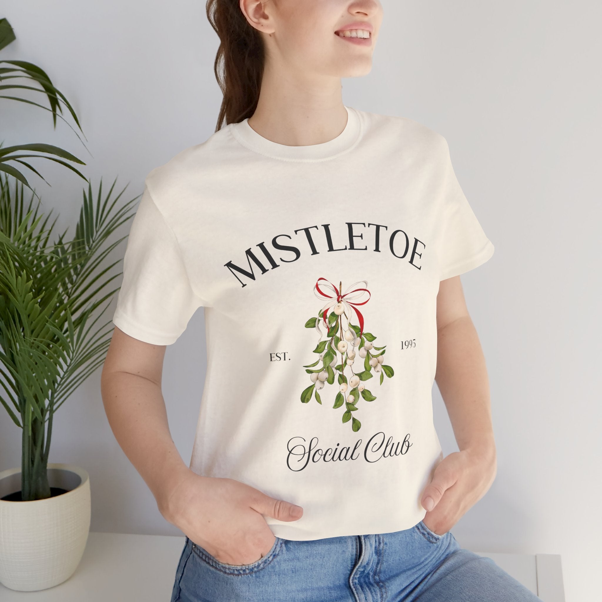 Mistletoe Social Club Christmas T-Shirt – Minimalist Holiday Graphic Tee for Women & M
