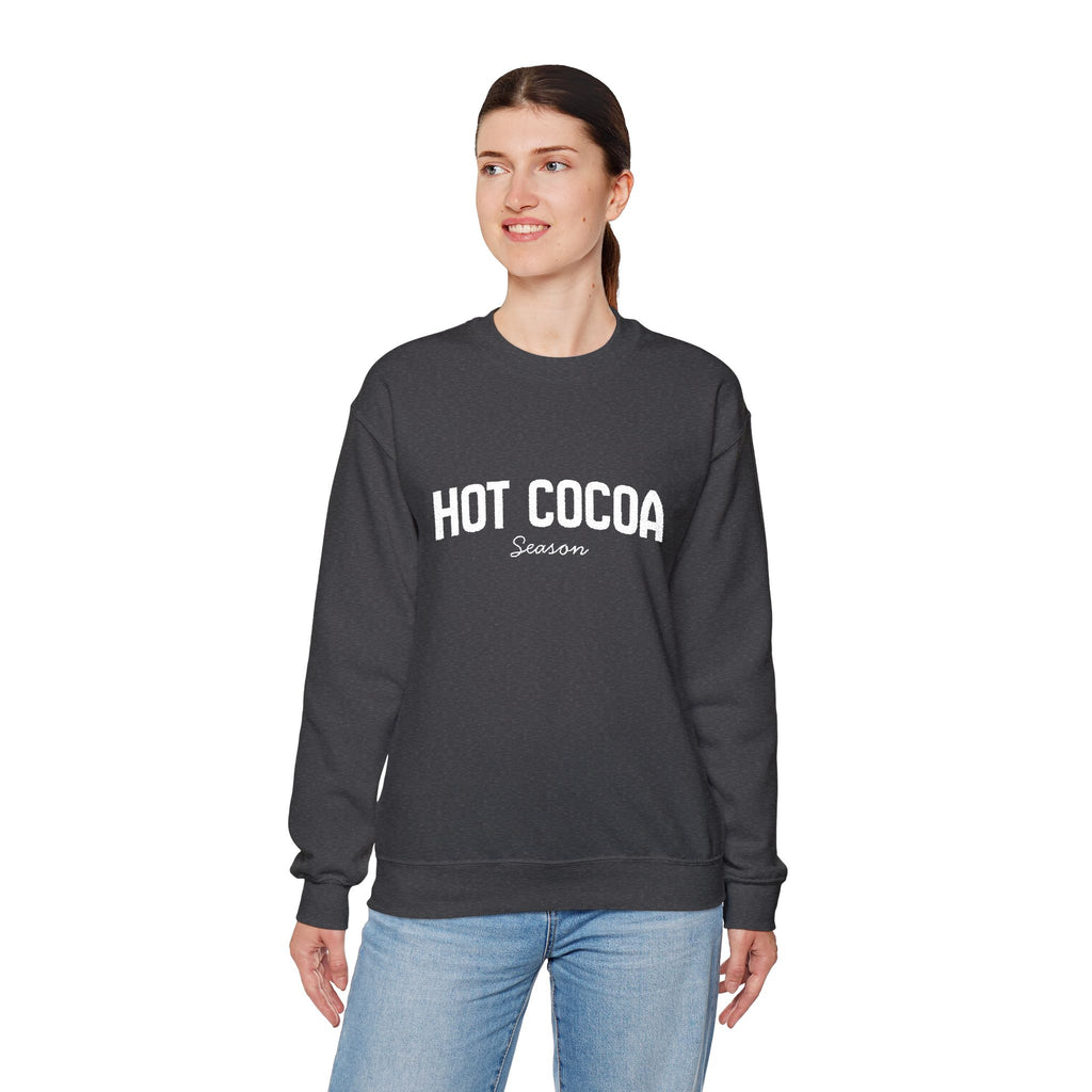 Hot Cocoa Season Embroidered Sweatshirt – Cozy Unisex Winter Crewneck for Holiday & Cold Weathe