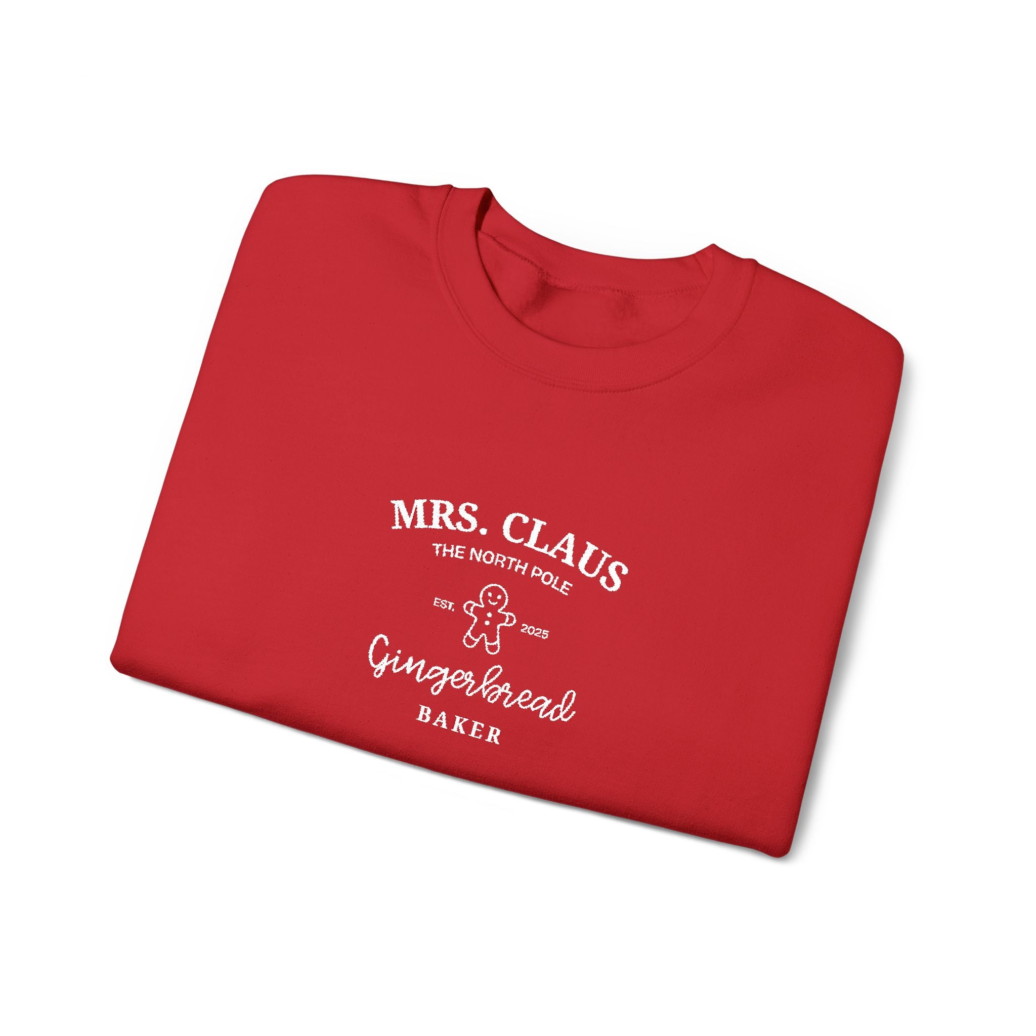 Mrs. Claus Gingerbread Baker Embroidered Christmas Sweatshirt – Cozy Unisex Holiday Crewneck Gift for Her