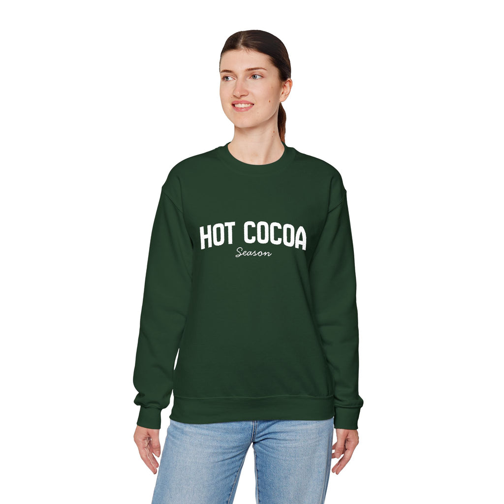 Hot Cocoa Season Embroidered Sweatshirt – Cozy Unisex Winter Crewneck for Holiday & Cold Weathe