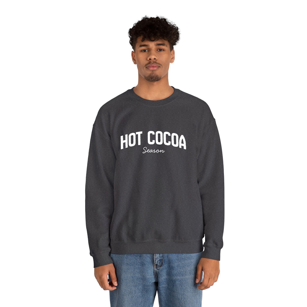 Hot Cocoa Season Embroidered Sweatshirt – Cozy Unisex Winter Crewneck for Holiday & Cold Weathe