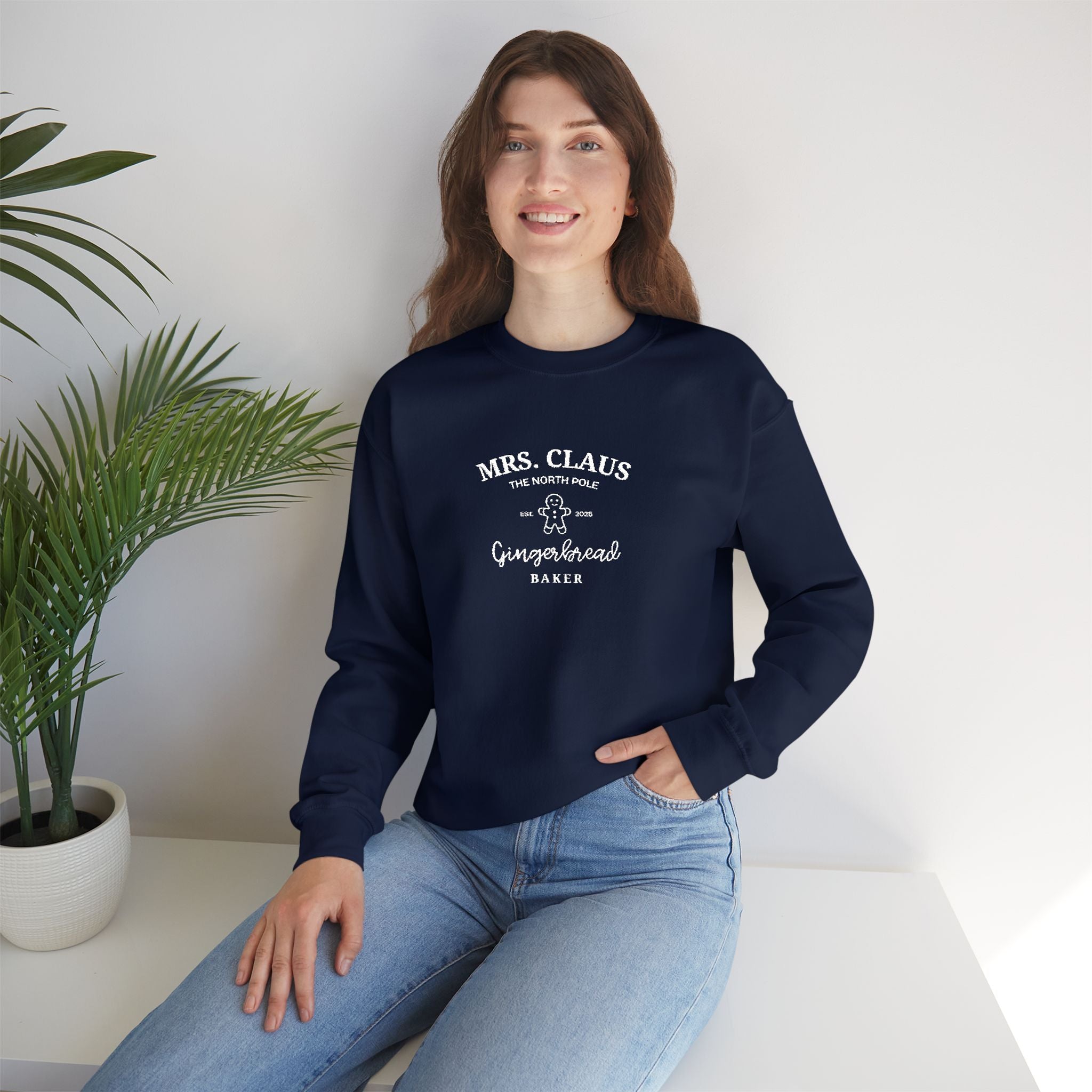 Mrs. Claus Gingerbread Baker Embroidered Christmas Sweatshirt – Cozy Unisex Holiday Crewneck Gift for Her