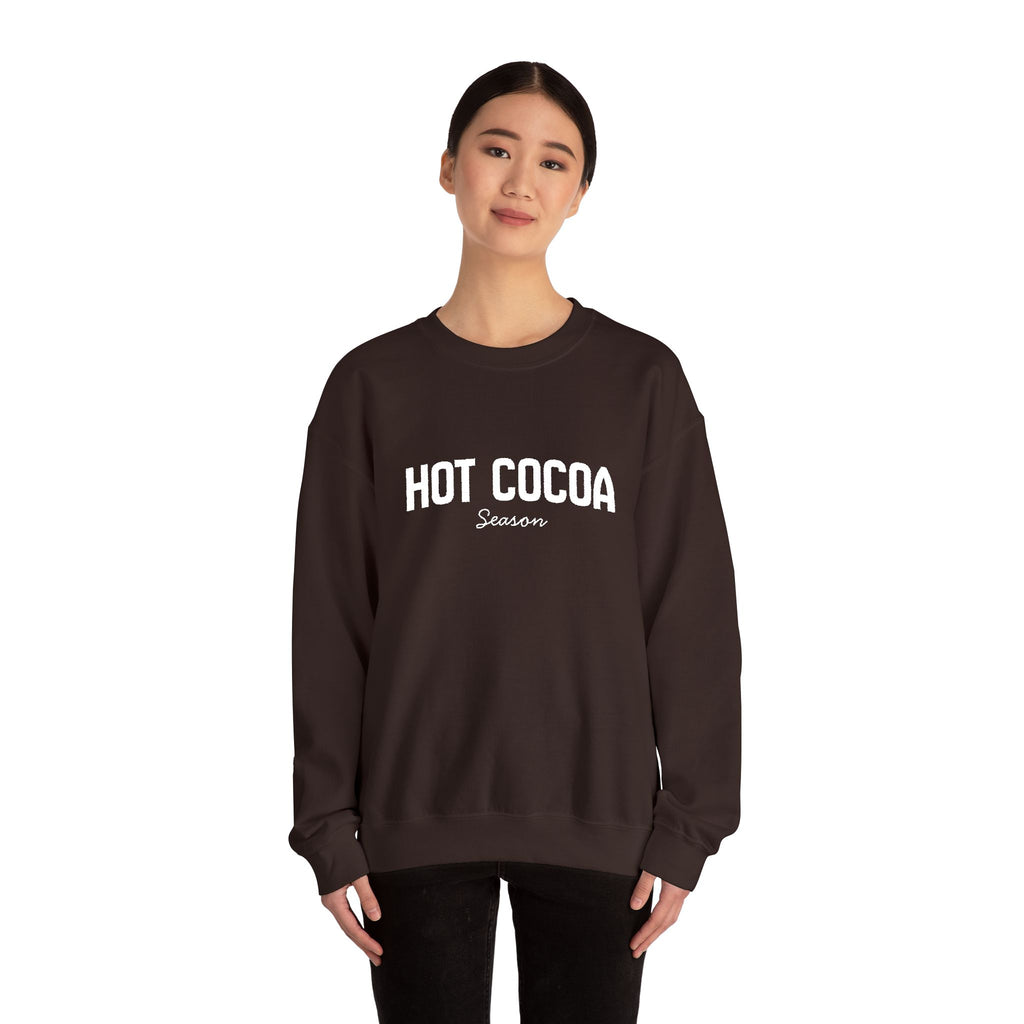 Hot Cocoa Season Embroidered Sweatshirt – Cozy Unisex Winter Crewneck for Holiday & Cold Weathe