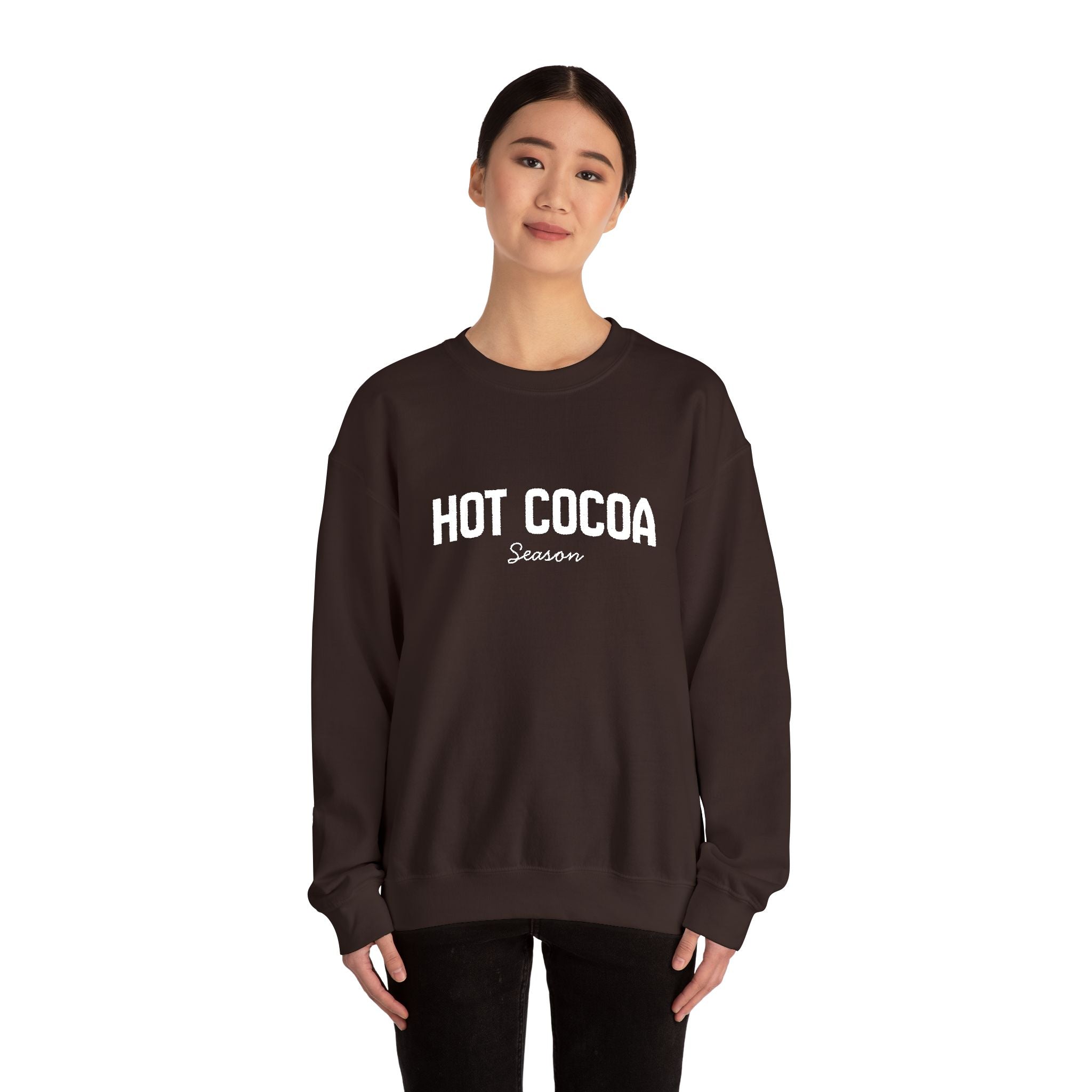Hot Cocoa Season Embroidered Sweatshirt – Cozy Unisex Winter Crewneck for Holiday & Cold Weathe