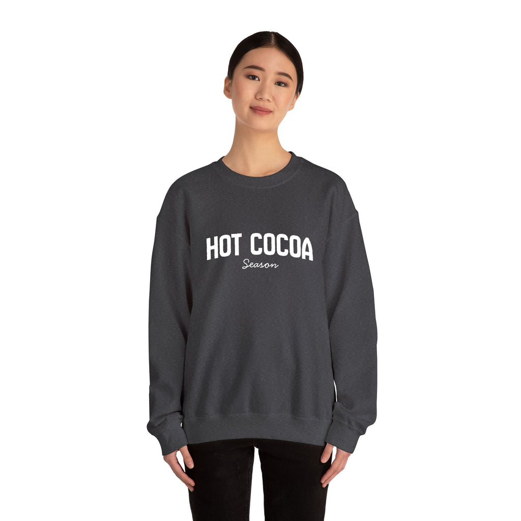 Hot Cocoa Season Embroidered Sweatshirt – Cozy Unisex Winter Crewneck for Holiday & Cold Weathe