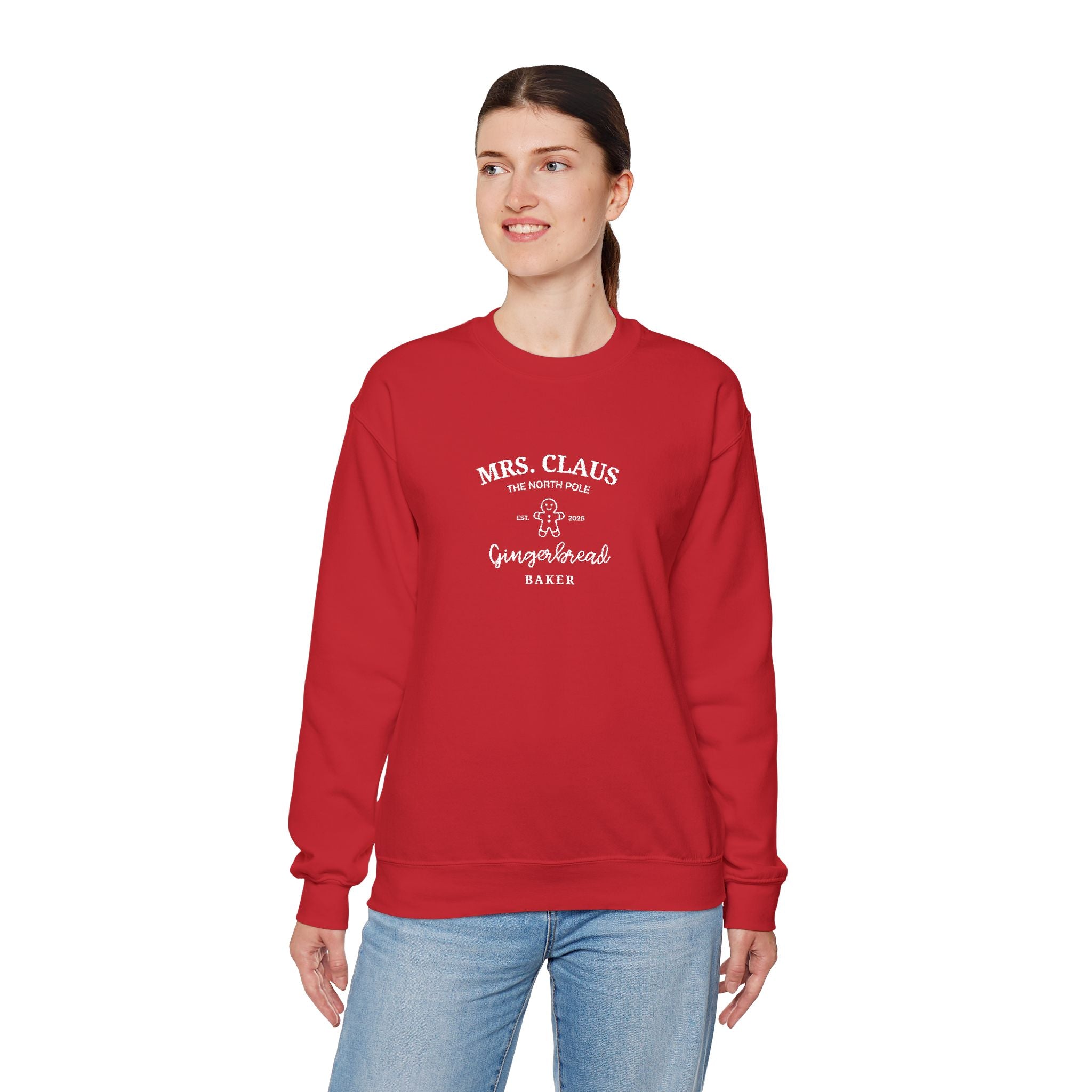 Mrs. Claus Gingerbread Baker Embroidered Christmas Sweatshirt – Cozy Unisex Holiday Crewneck Gift for Her