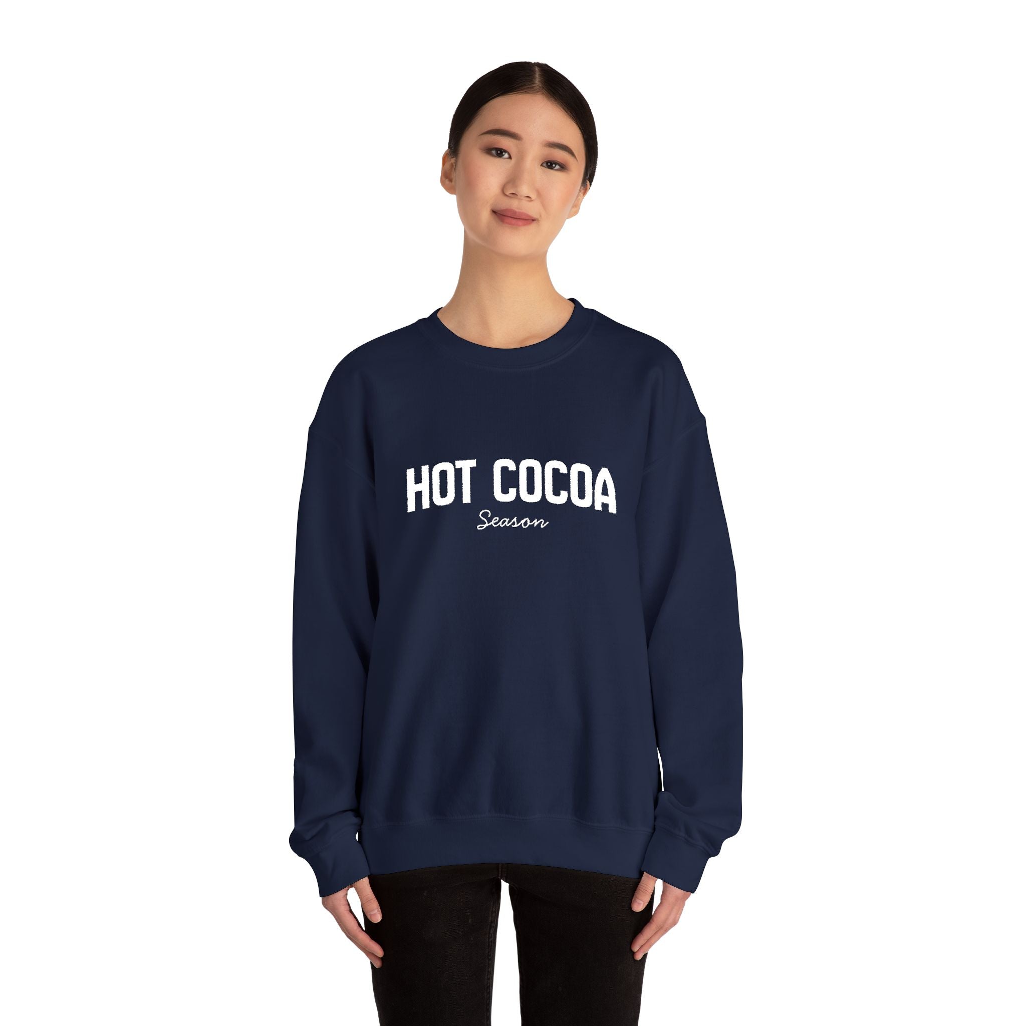 Hot Cocoa Season Embroidered Sweatshirt – Cozy Unisex Winter Crewneck for Holiday & Cold Weathe