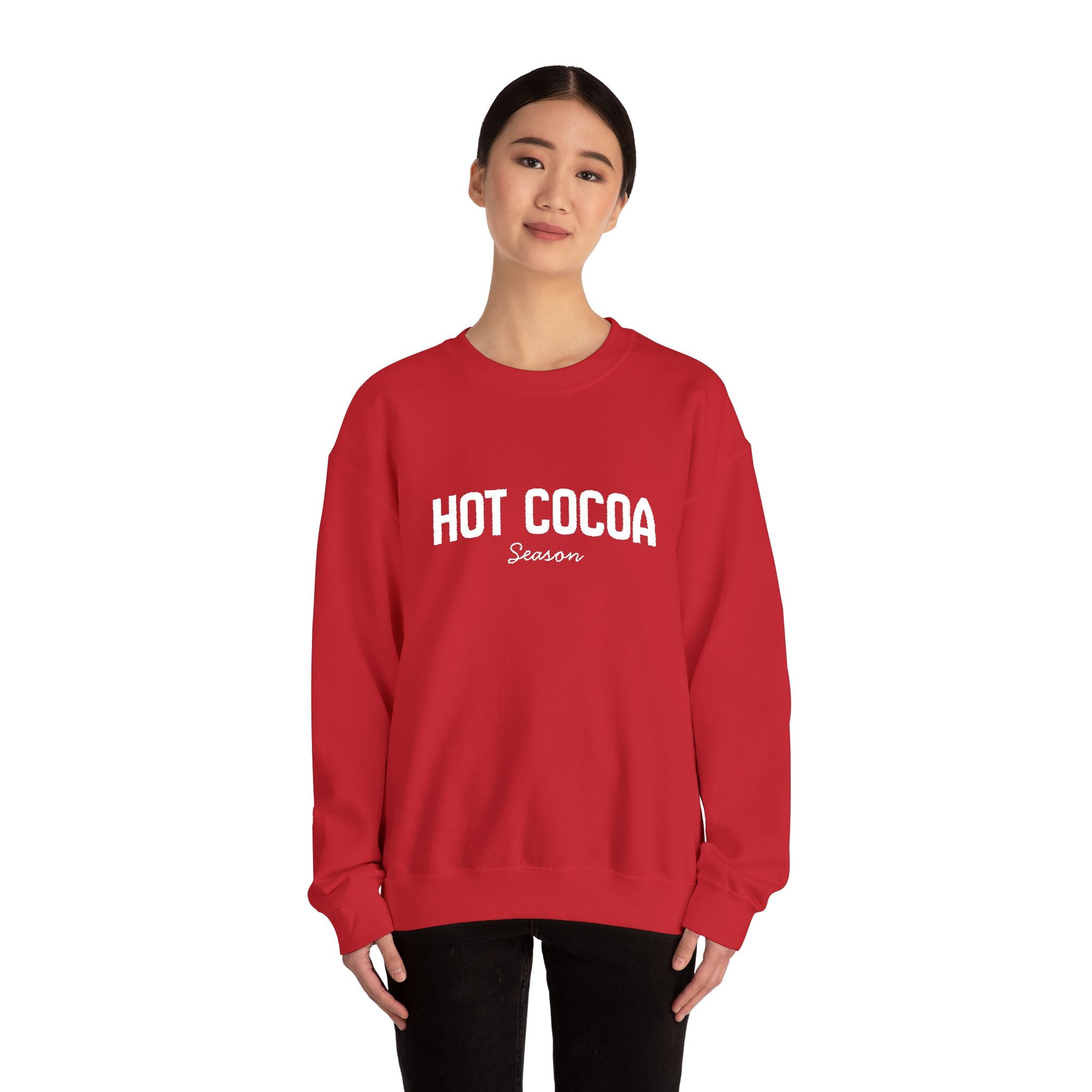 Hot Cocoa Season Embroidered Sweatshirt – Cozy Unisex Winter Crewneck for Holiday & Cold Weathe