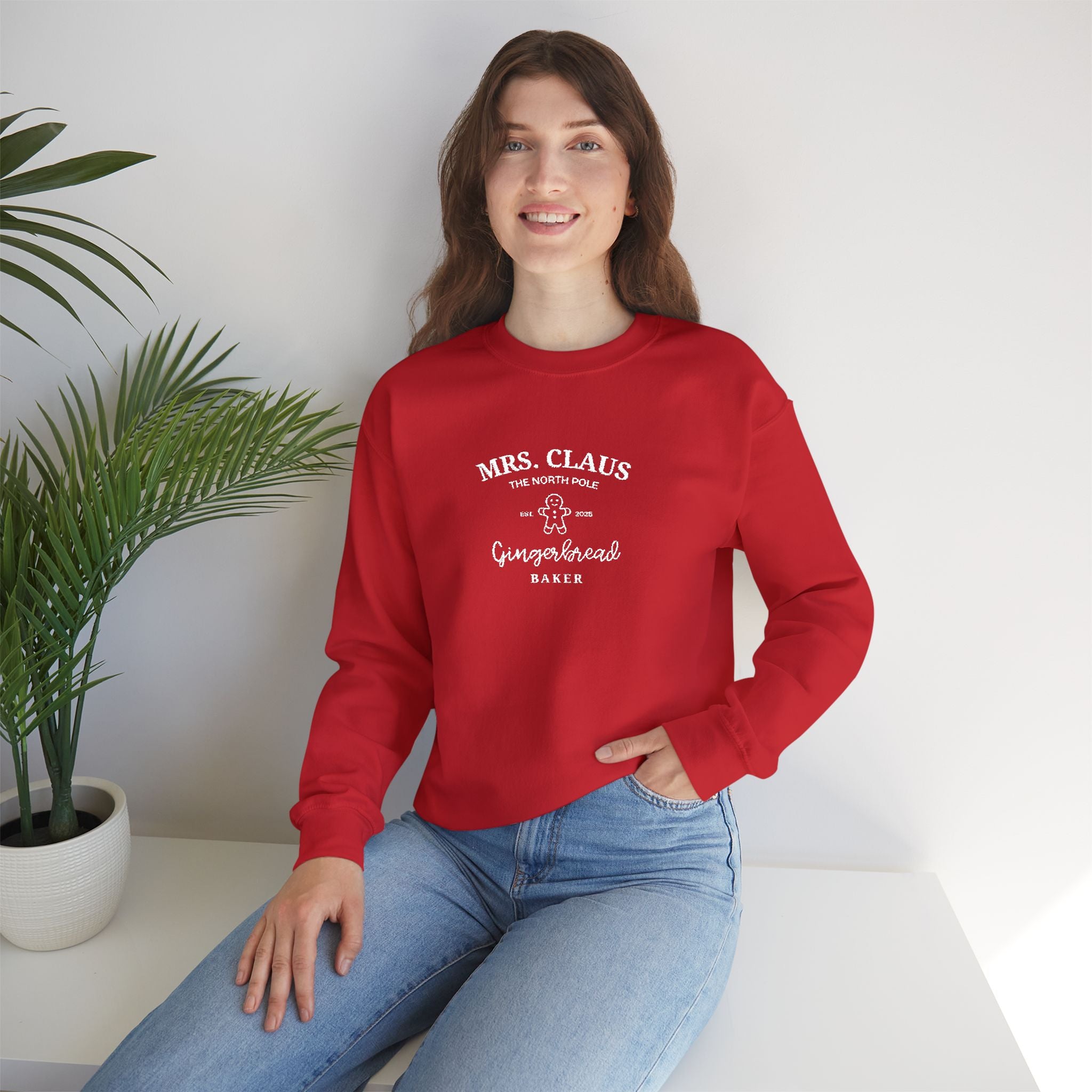 Mrs. Claus Gingerbread Baker Embroidered Christmas Sweatshirt – Cozy Unisex Holiday Crewneck Gift for Her