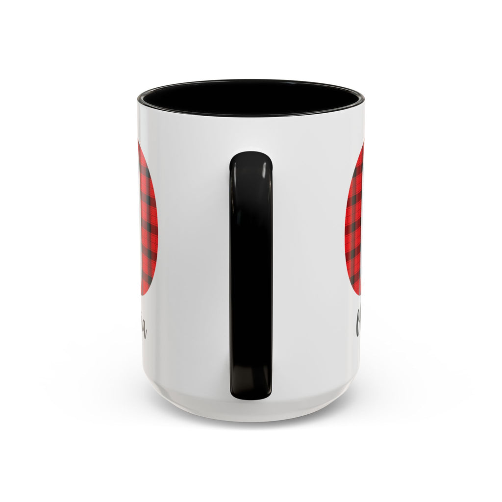 Personalized Buffalo Plaid Initial Mug – Custom Name Accent Coffee Mug (11/15oz), Cozy Winter & Christmas Gift