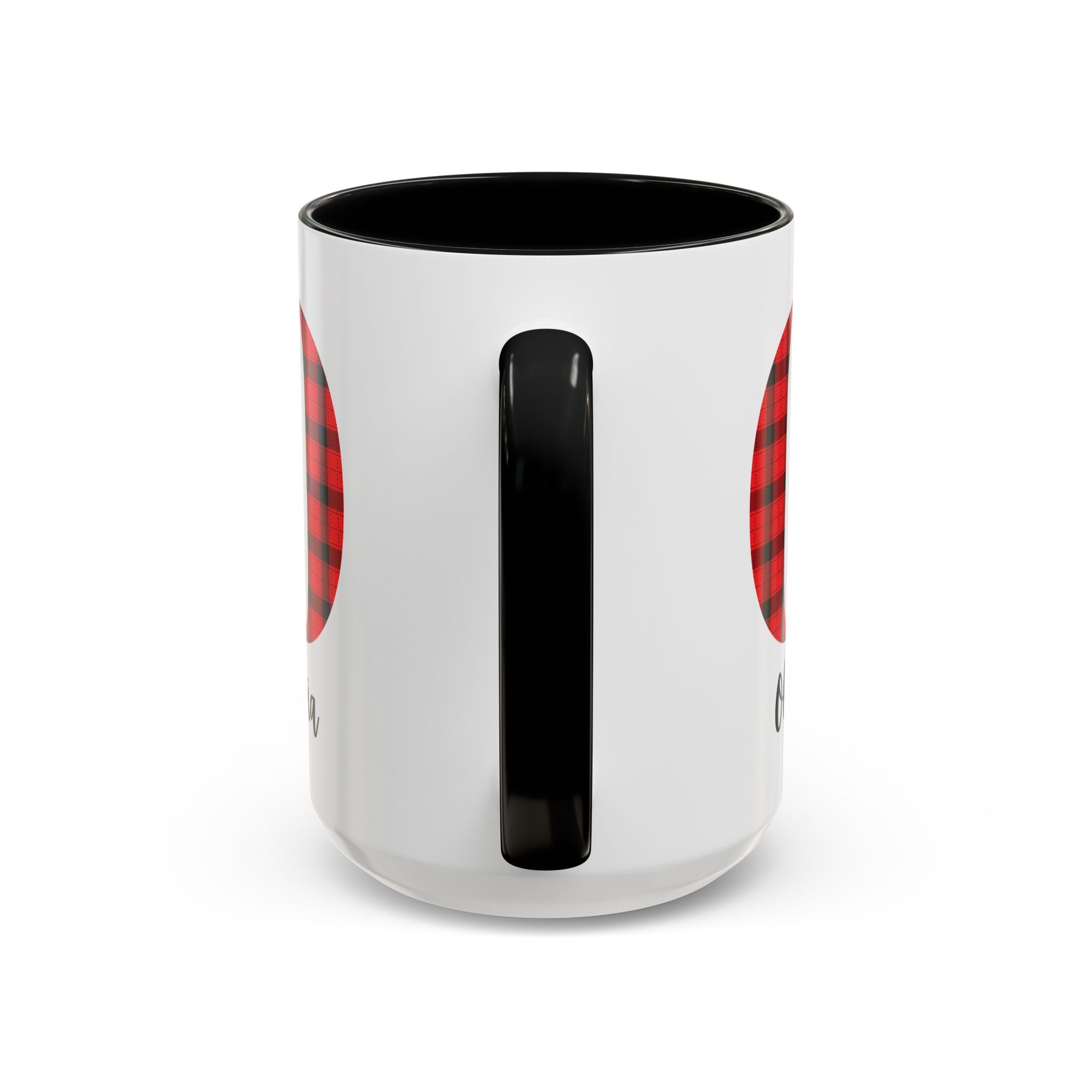 Personalized Buffalo Plaid Initial Mug – Custom Name Accent Coffee Mug (11/15oz), Cozy Winter & Christmas Gift