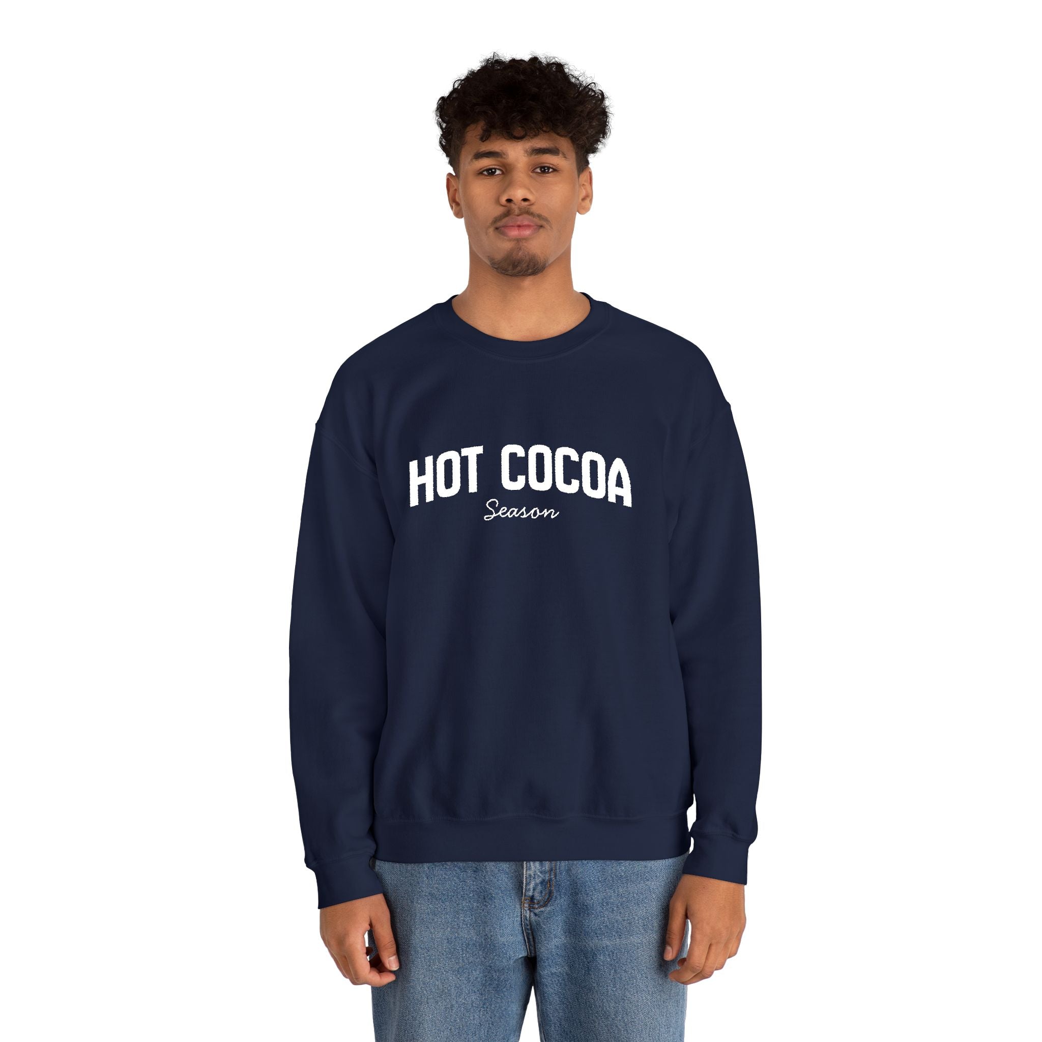 Hot Cocoa Season Embroidered Sweatshirt – Cozy Unisex Winter Crewneck for Holiday & Cold Weathe