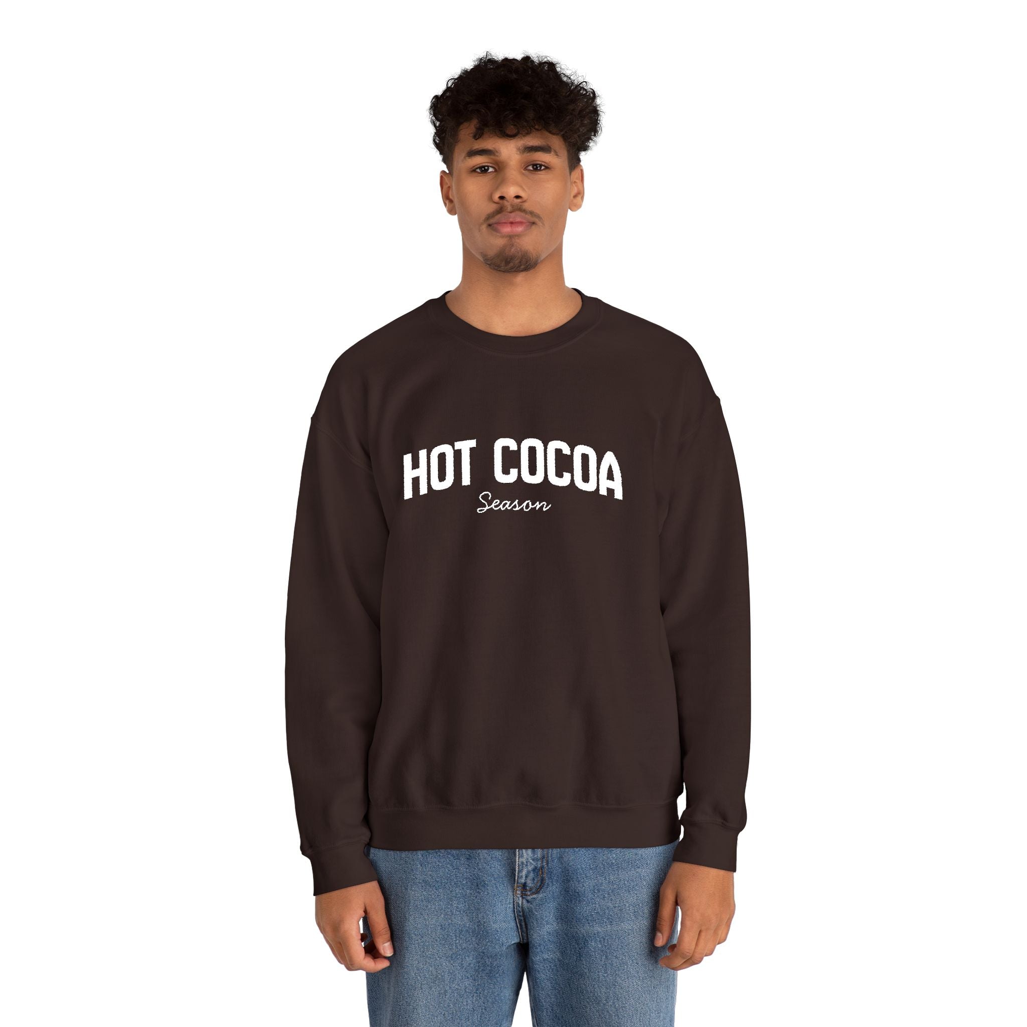 Hot Cocoa Season Embroidered Sweatshirt – Cozy Unisex Winter Crewneck for Holiday & Cold Weathe