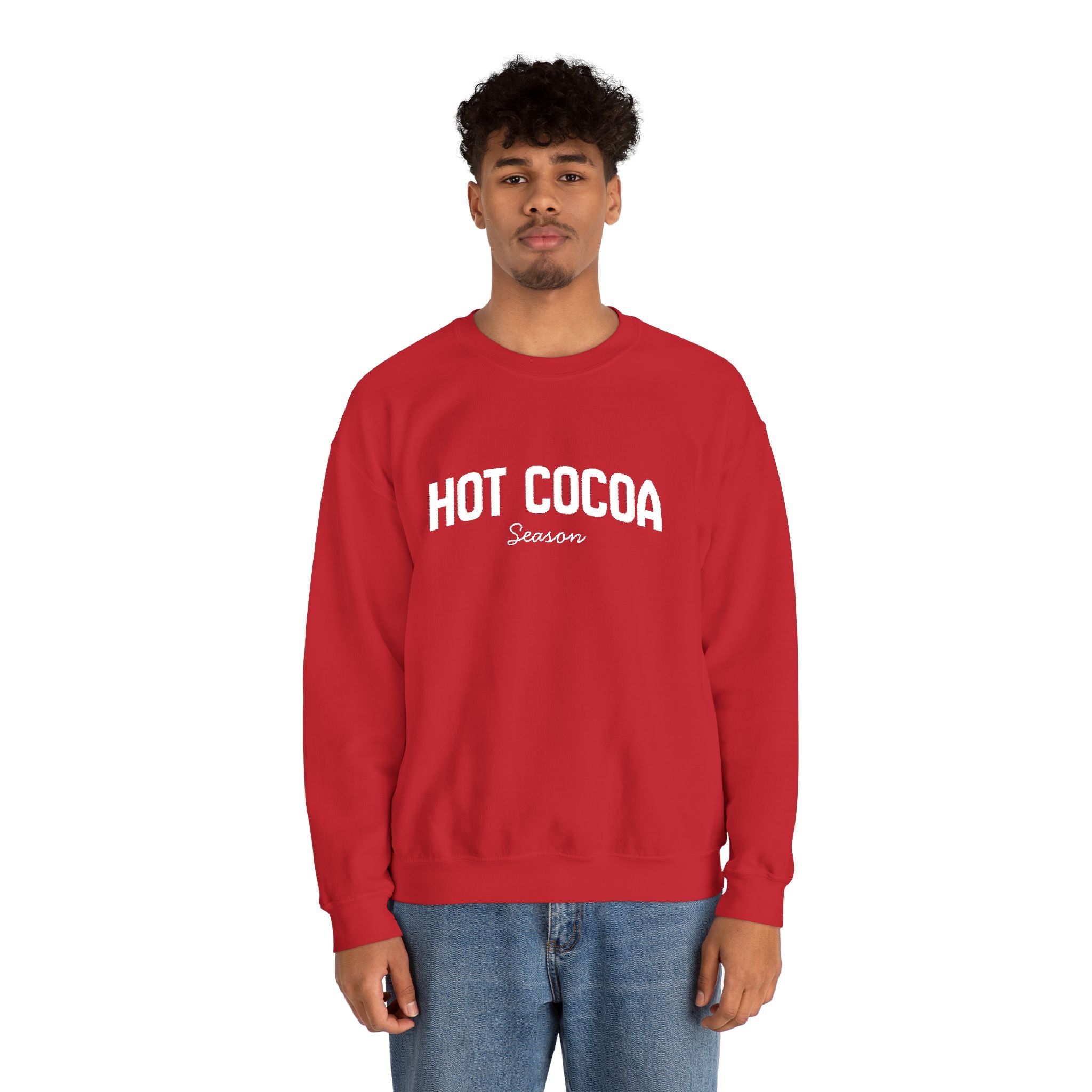 Hot Cocoa Season Embroidered Sweatshirt – Cozy Unisex Winter Crewneck for Holiday & Cold Weathe